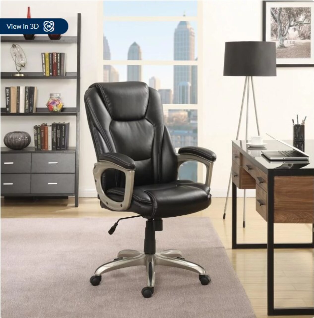 Commercial Bonded Leather Office Chair with Memory Foam, 350 lb Capacity, Black